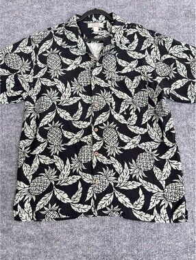 Tommy Bahama Shirt L Silk Hawaiian Pineapple Button Up Short Sleeve Mens L.